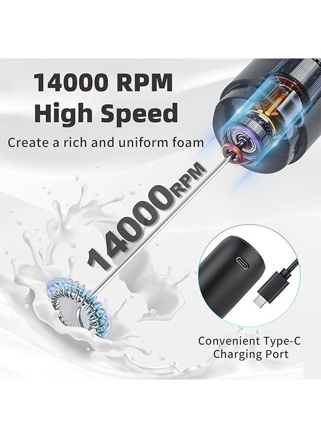 HAVEN Rechargeable Milk Frother Handheld with Cover, USB-C Charging Handheld Foam Maker, Portable Hand Frother Wand Drink Mixer for Matcha Lattes Cappuccino, Kitchen Baking, Black - Image 2